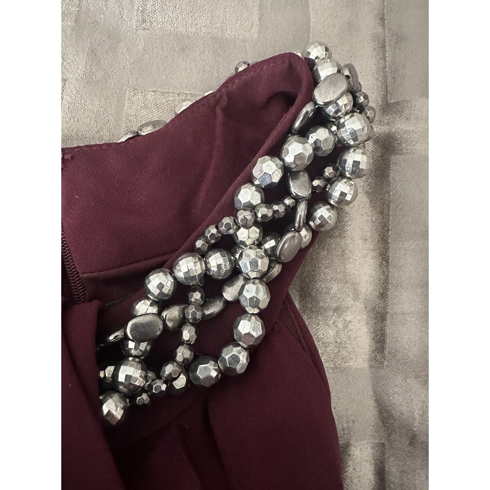 Ignite Evenings Dress Womens 14 Burgundy Beaded Halter Neck Gown Formal Maxi